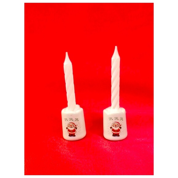 🎄Vintage 80s Christmas HO HO HO Santa Ceramic Mini Candle Holders set of 2❤️💚 - Picture 4 of 5